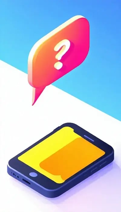 Een mobiele telefoon met een grote chatbel boven de telefoon met een vraagteken Gebruik levendige kleuren